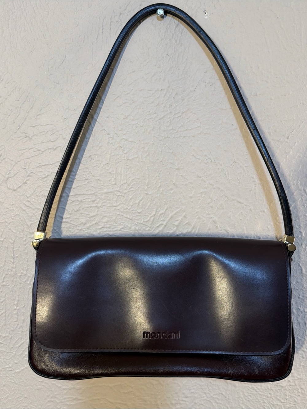 Mondani Burgundy Brown Leather Shoulder Bag with Strap